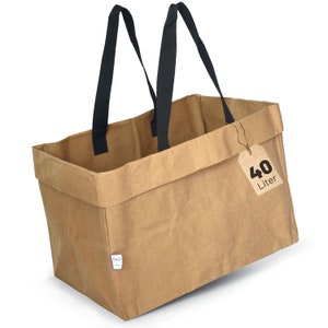 D&D Living® Umweltfreundliche Einkaufstasche faltbar, groß, stabil Praktisch als Einkaufskorb, Tragetasche oder Holzkorb 40 L, Braun Bild 2
