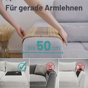 D&D Living® Sofatablett Couch Ablage flexibel für Armlehne mit Anti-Rutsch Kork Pad Tablett für Sofa mit 47x34 cm, Bambus Natur Groß Bild 4