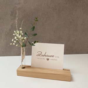 Wooden card holder with flower vase - photo holder picture ledge flower vase card stand oak