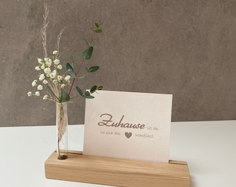 Wooden card holder with flower vase - photo holder picture ledge flower vase card stand oak
