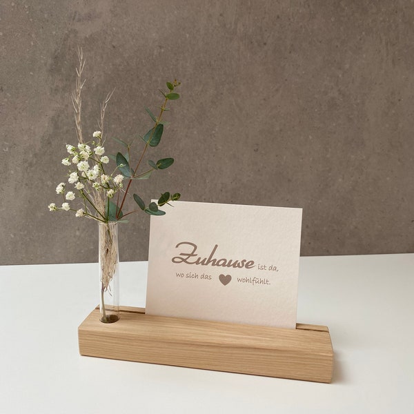 Kartenhalter aus Holz mit Blumenvase - Fotohalter Bilderleiste Blumenvase Kartenständer Eiche