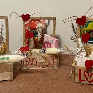 Wohlfühlkistchen, Geschenkkiste, Geschenkkorb, Liebe, Valentinstag, Liebe schenken, Badesalz, Schokolade, Kerzen mit Spruch, liebe Worte