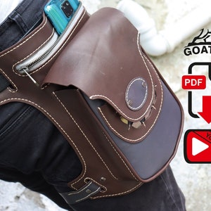 Handgefertigtes Leder PDF Schnittmuster für Bikertasche, PDF Schnittmuster für Hüfttasche, PDF Schnittmuster für Bauchtasche, Beintasche PDF