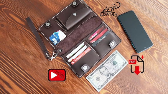 Leather clutch pattern, DIY wallet template, PDF pattern