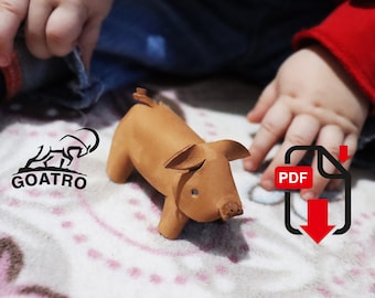 Pig, toy designs-SVG leather pattern crafts- animal patterns/ leather pattern pdf, arts, pet , vegetal leather , key chain, DIY