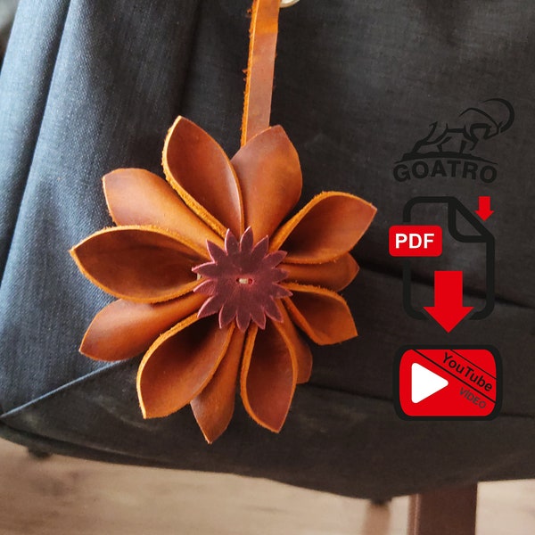 Leather flower PDF PATTERN - lapel pin, bag and key chain ornament. Leather Pattern Bag Handbag Flower Accessory Digital Download - Template