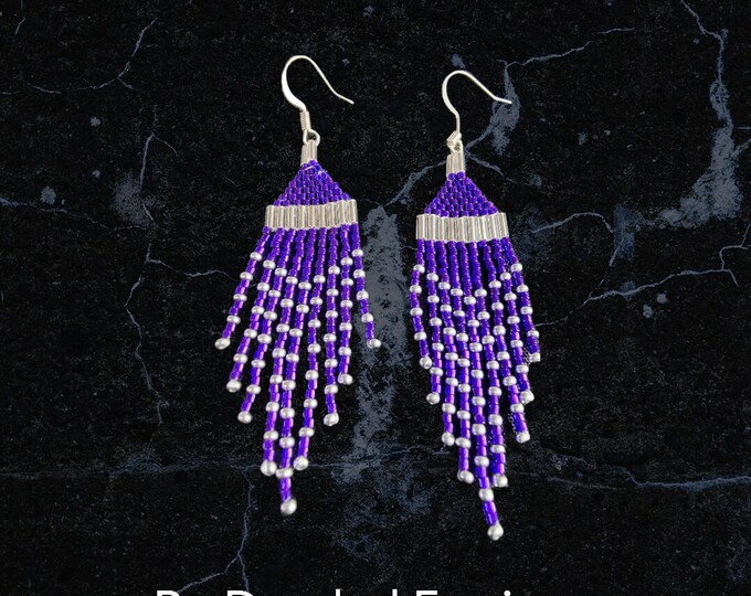 Stunning Elegant, Dark Purple and Silver, 9 strand, 3." long with a 2.5" dangle handmade beaded fringe earrings. Perfect datenight earrings.