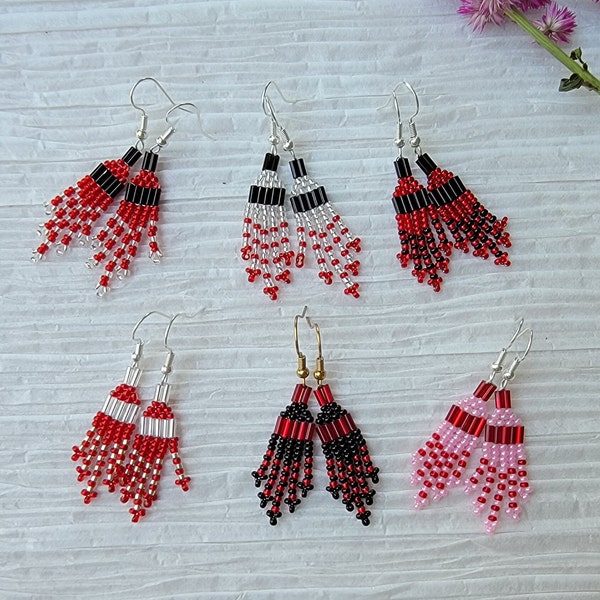 Sparkling, petite tiny fringe, Gumdrop Earrings, in a variety of Red, Black, Crystal and Pink combinations by Be Dazzled Earrings