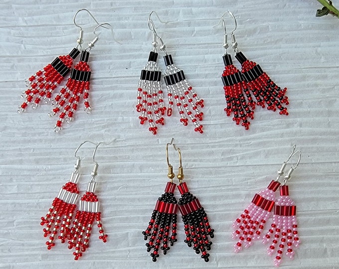 Sparkling, petite tiny fringe, Gumdrop Earrings, in a variety of Red, Black, Crystal and Pink combinations by Be Dazzled Earrings