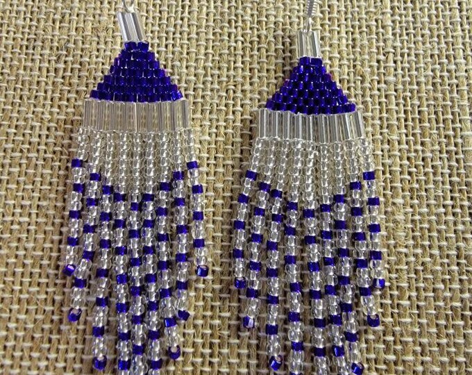 Sparkling, elegant, Purple and Crystal, handmade, beaded, 9  strand, short Fringe, Dangle earrings, by Bedazzled Earrings, Designs By Ruby
