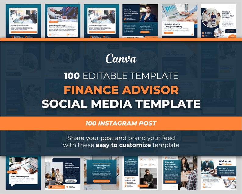 100 Finance Advisor Social Media Template for Canva Instagram Coach for ...