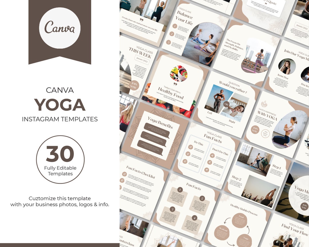 30 Yoga Instagram Templates for Canva | Wellness Social Media Post ...
