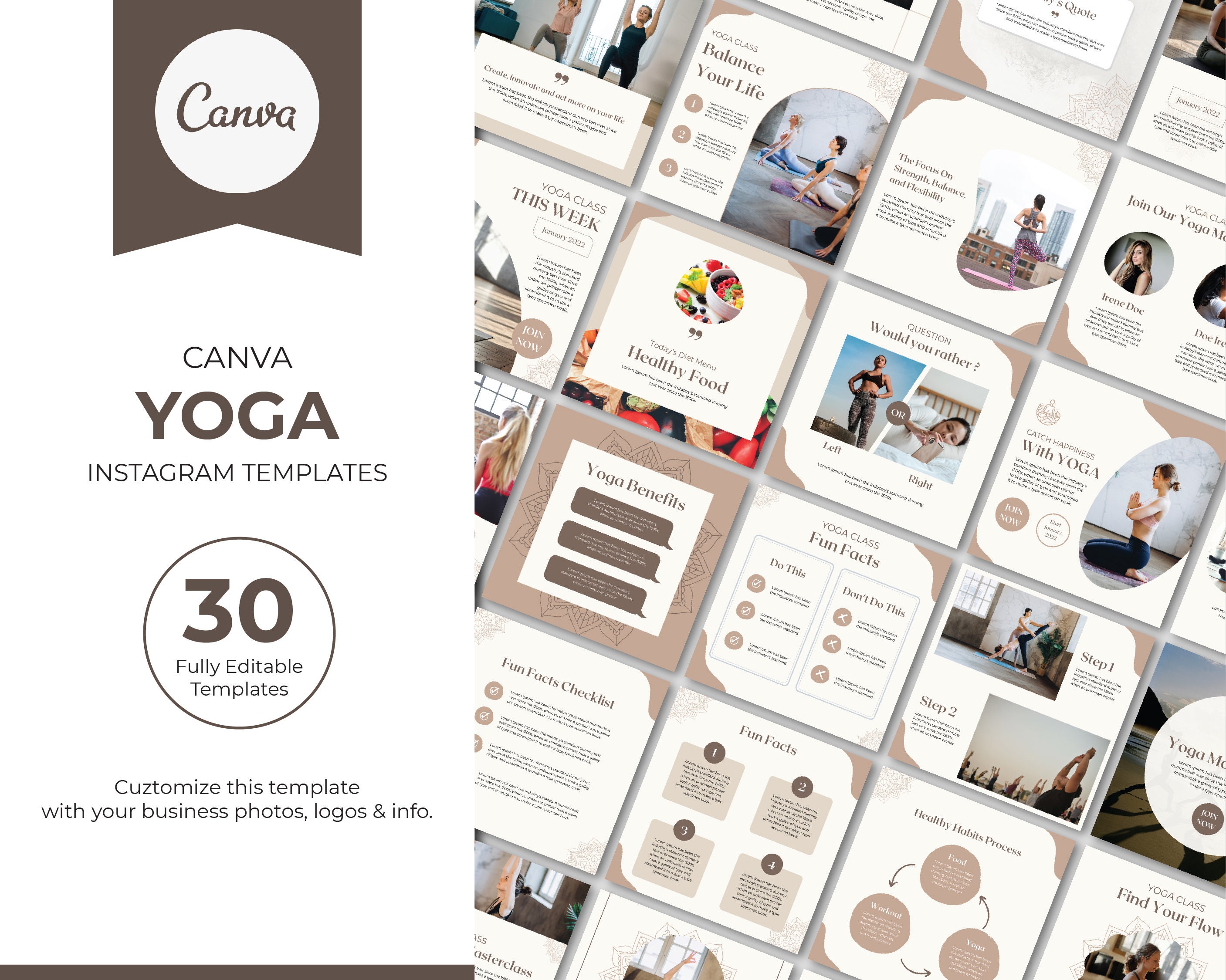 30 Yoga Instagram Templates for Canva | Wellness Social Media Post ...