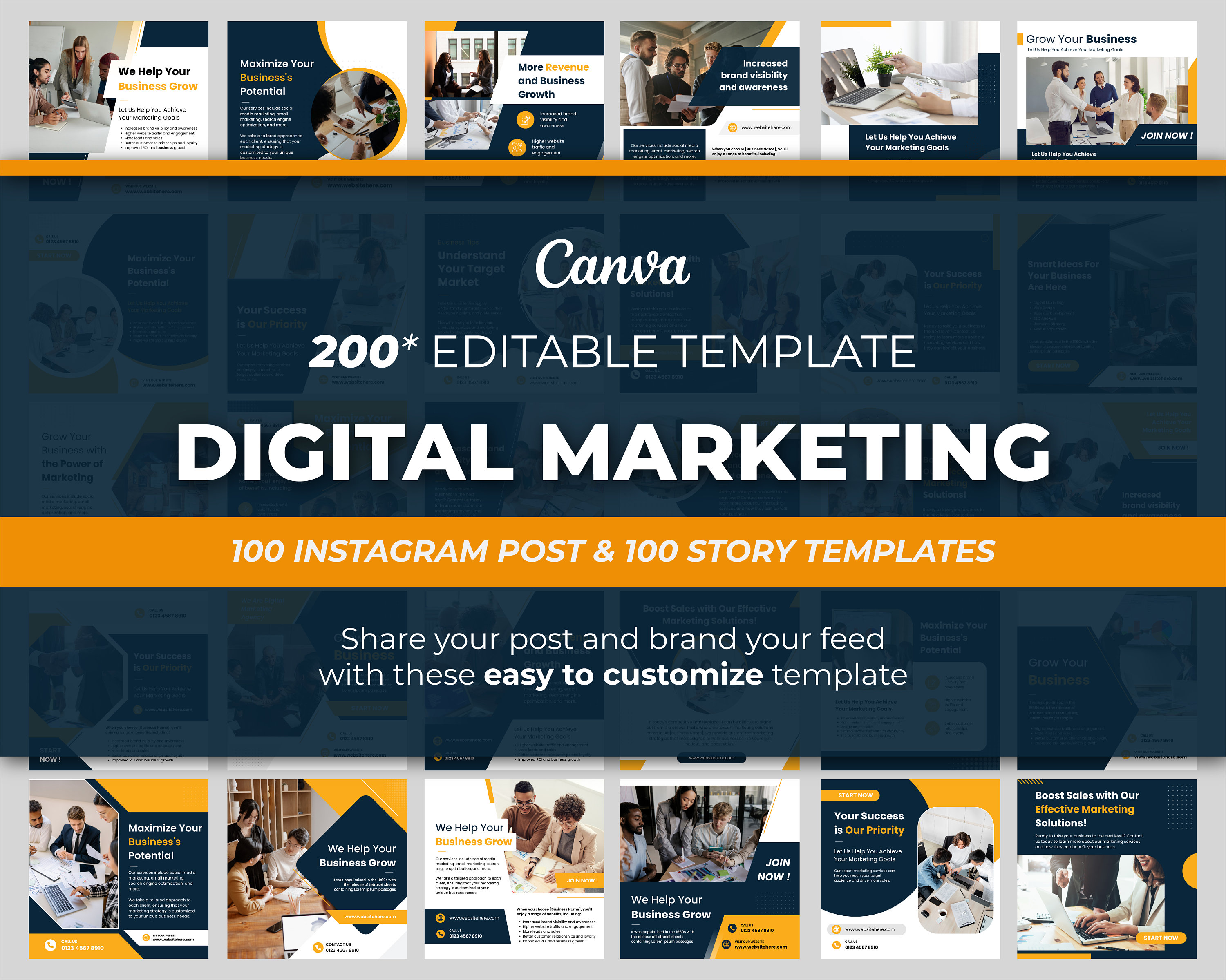 200 Digital Marketing Social Media Template for Canva Instagram Coach