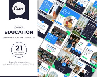 21 Modern & Bold Education Social Media Template on Canva | Story Background | Instagram Coach | Marketing Agency | Post and Story Template