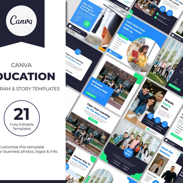 21 Moderne en opvallende sociale media-sjabloon voor onderwijs op Canva | Verhaalachtergrond | Instagram-coach | Marketingbureau | Post- en verhaalsjabloon