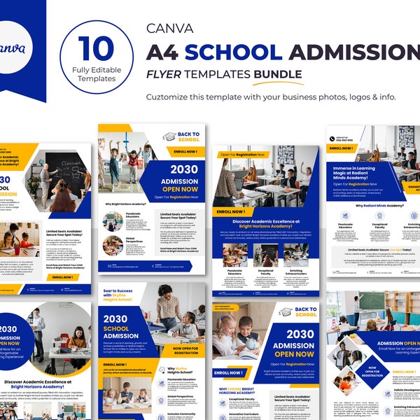 Modern School Education Admission Flyer Canva Template Bundle for Kids Learning with Professional Creative Design