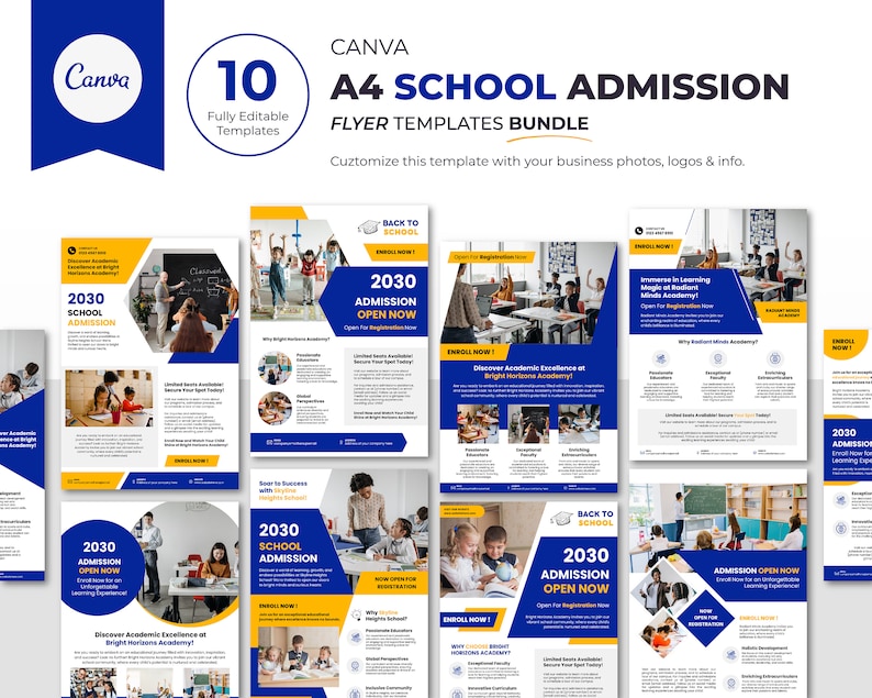 Modern School Education Admission Flyer Canva Template Bundle for Kids Learning with Professional Creative Design image 1