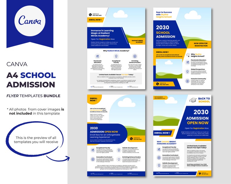 Modern School Education Admission Flyer Canva Template Bundle for Kids Learning with Professional Creative Design image 7