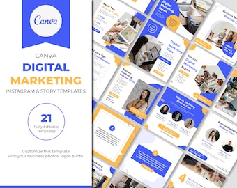 Social Media For Digital Marketing | Social Medium | Canva Instagram Coach | Marketing Agency Plan | Post and Story Template