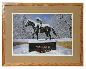 Welcome to Saratoga in Winter, Photograph.  Saratoga Springs, NY.  Horse Statue Photograph