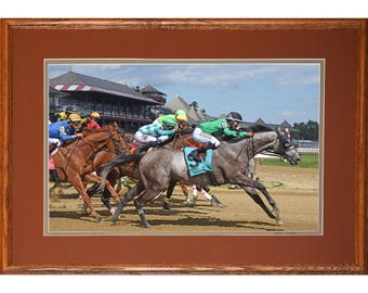 Saratoga Race Course Richardo Santana  Takes an Early Lead on Bernin Hot. Saratoga Springs Racetrack.