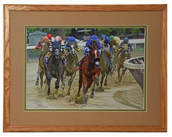 Risky Mischief Takes the Lead, Saratoga Springs Photograph by David Fingerhut.  Saratoga Racetrack