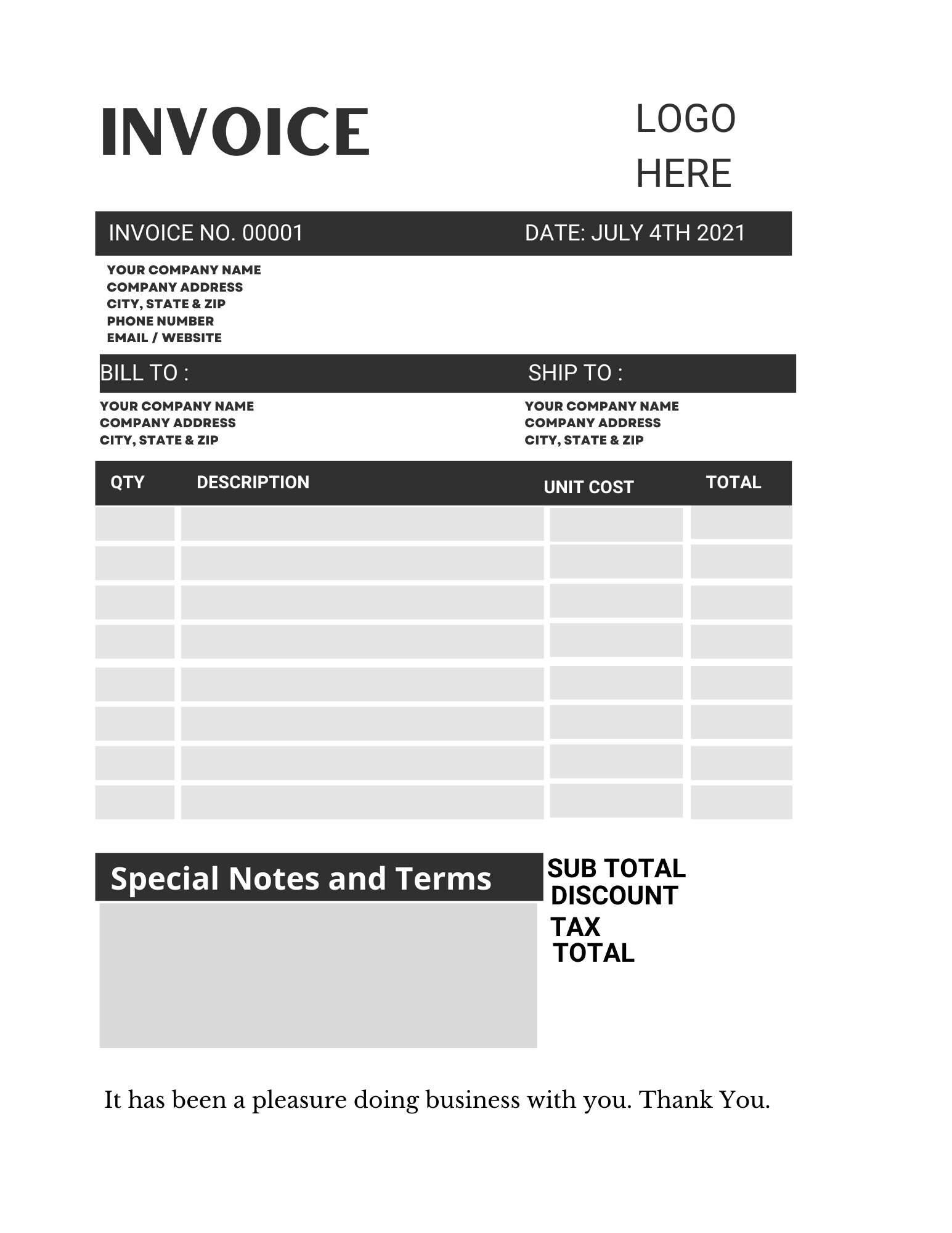 invoice template printable invoice business form etsy