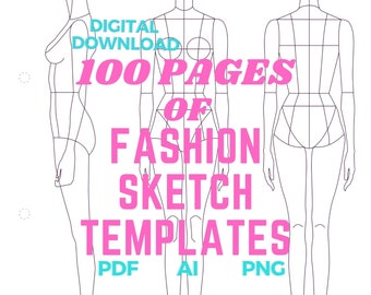 Fashion Sketchbook Template: 100 Pages, Editable KDP Interiors (Printable PDF)