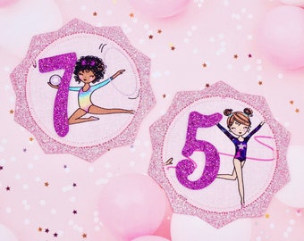 Gymnastic Birthday Pin Badge, Girls Birthday Pin Badge
