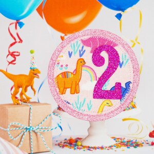 Pink Dinosaur Birthday Badge, Girls Birthday Badge, Birthday Pin