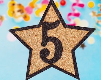 Black & Gold Star Birthday Badge: Sparkly Party Pin