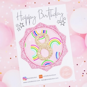 Birthday Badge Pink Rainbow, Girls Birthday Pin Badge