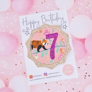Red Panda Birthday Badge, Girls Birthday Badge
