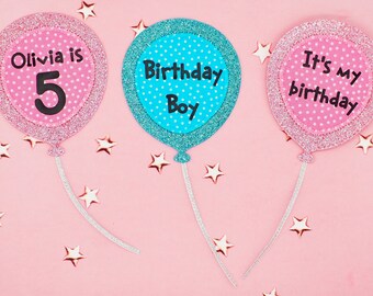 Personalized Balloon Birthday Badge: Kids Party Accessory