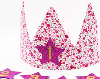 Changeable Age Birthday Crown, Floral Birthday Crown, Fabric Crown