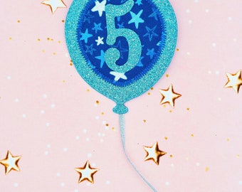 Star Birthday Badge: Handmade Blue Balloon, Any Age