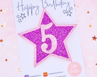 Pink Star Birthday Badge: Sparkly Party Pin