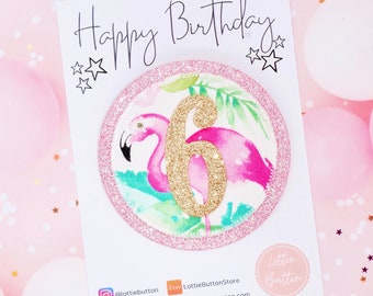 Badge d'anniversaire, Badge d'anniversaire flamant rose