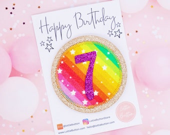 Sparkly Rainbow Birthday Badge: Personalized Party Accessory