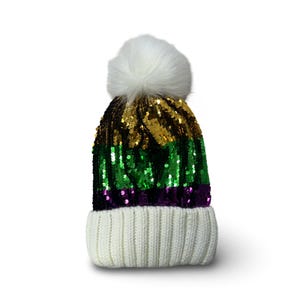Berretto con paillettes di Mardi Gras e pompon