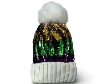 Bonnet à sequins Mardi Gras avec pompon