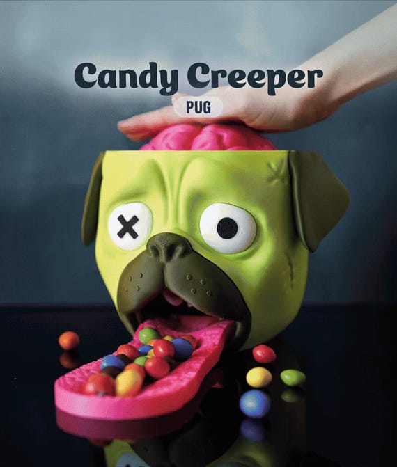 Creeper Pug Candy Dispenser | Halloween Party Treat Holder