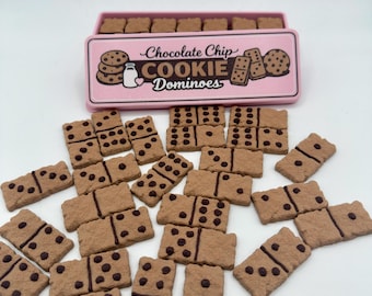 Juego de dominó con forma de galleta con chispas de chocolate, juego de dominó impreso en 3D con caja de almacenamiento, regalo gastronómico único, noche de juegos en familia, regalo para ella.