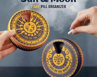 Sun & Moon 7 Day Pill Organizer – Pill Organizer for Vitamins–Unique 3D Printed Weekly Medicine and Vitamins, Travel Pill Case
