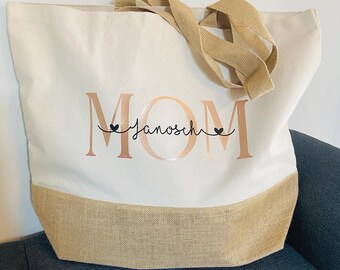 Jutetasche MOM personalisiert, eine wundervolle individuelle Geschenkidee nicht nur zum Muttertag - mit Kindernamen / MOM / MAMA