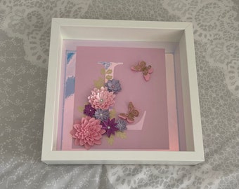 Initial flower/butterfly framed picture