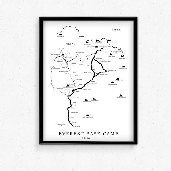 Everest Base Camp printable | Affiche imprimable | Poster du Népal |Affiche de trek dans l'Himalaya | Carte de randonnée |Poster de trail