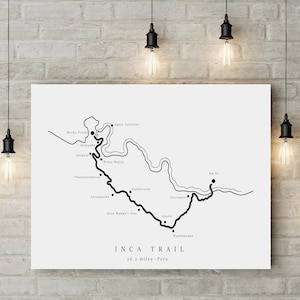Cartel del Camino Inca | Mapa de senderismo Perú | Machu Picchu | Póster de recuerdo| Maravilla del mundo| Camino Inca Trek