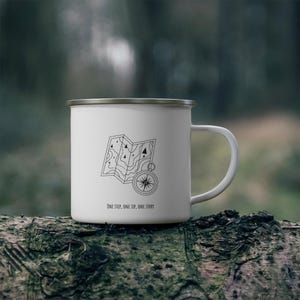 One Step One Sip Mug with Topographic Map & Compass Design - Travel, Hiking, Adventure Coffee Cup Gift